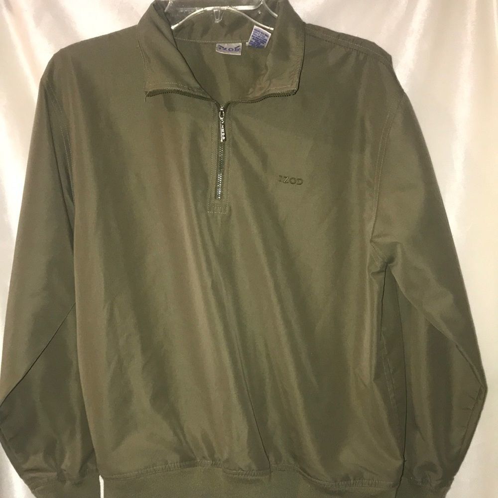 Izod Golf Windbreaker Jacket Olive Green Quarter Zip Mock Neck Mens Small‎